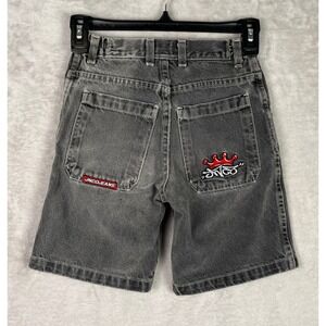 Vintage JNCO Jeans Boys Black Denim Shorts Crown Logo Embroidered Size 6 Y2K